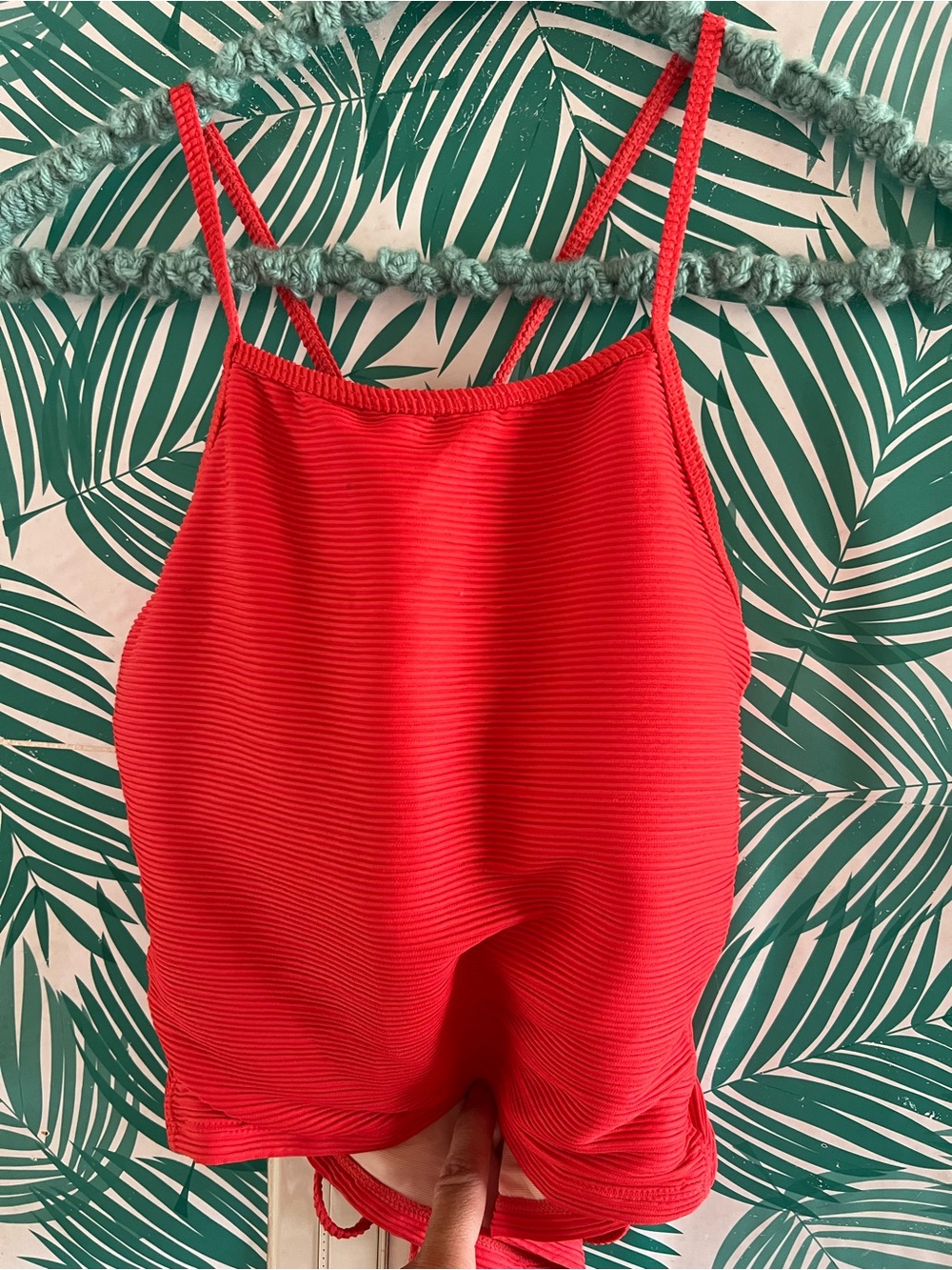 Nani Bright Red Ribbed swimsuit top with Adjustable Ties NWT midkini XXL